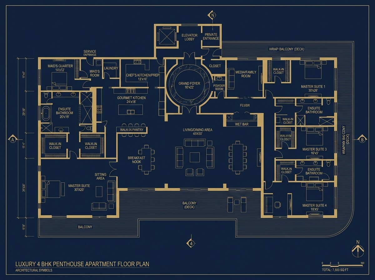 4 BHK Floor Plan Blueprint